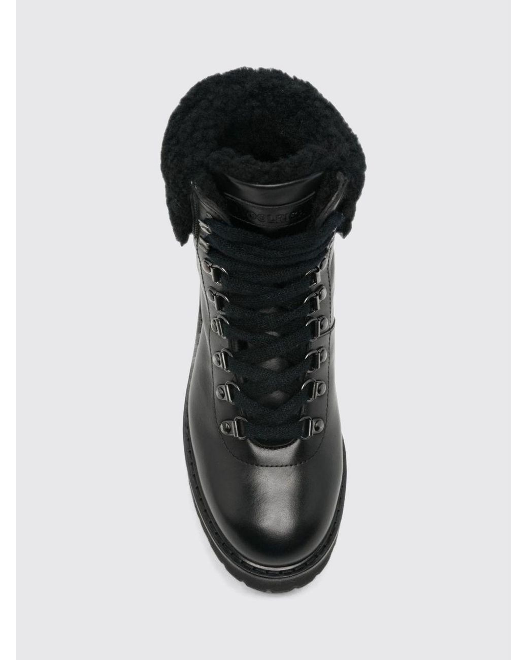 Woolrich Black Calfskin Leather Outdoor Boots With Shearling Lining