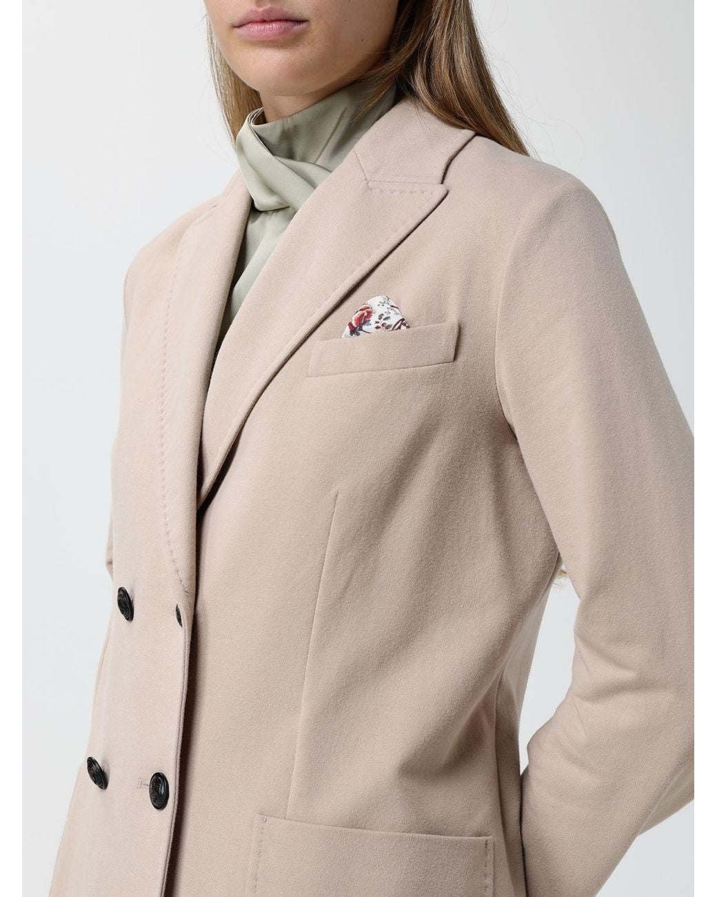 Circolo 1901 Natural Double-Breasted Stretch Cotton Blazer With Patch Pockets