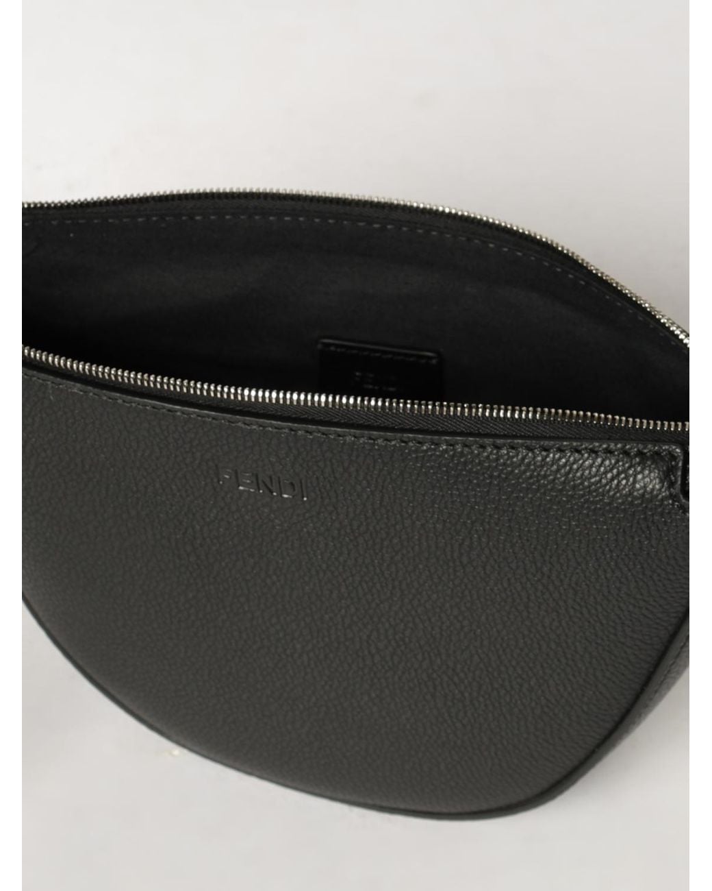 Fendi Black Crescent-Shaped Grained Calfskin Leather Crossbody Bag for men