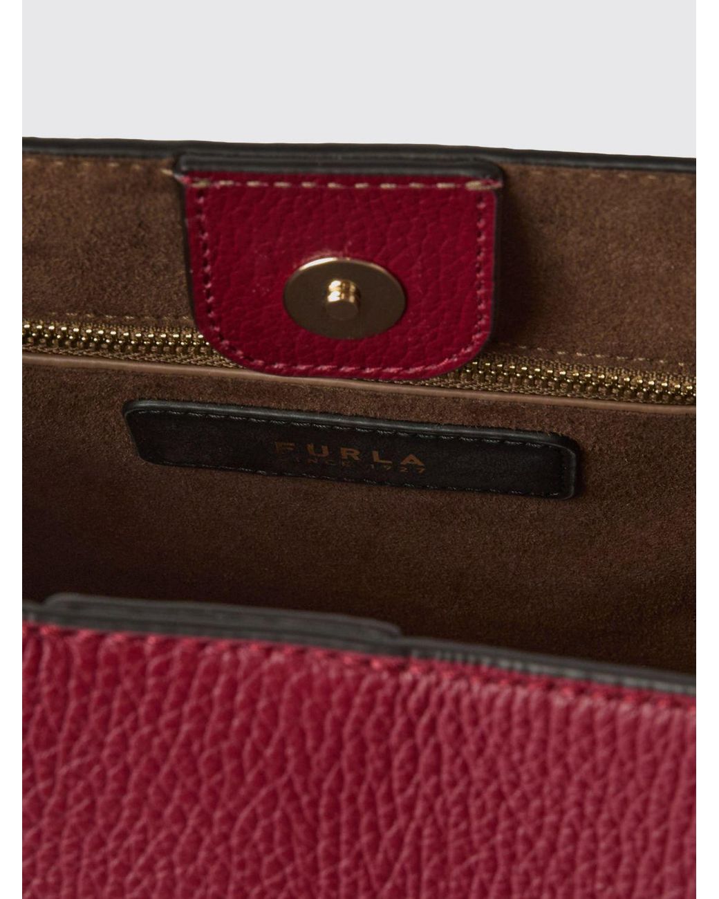 Furla Red Nuvola Grained Cowhide Leather Shoulder Bag With Double Adjustable Handles