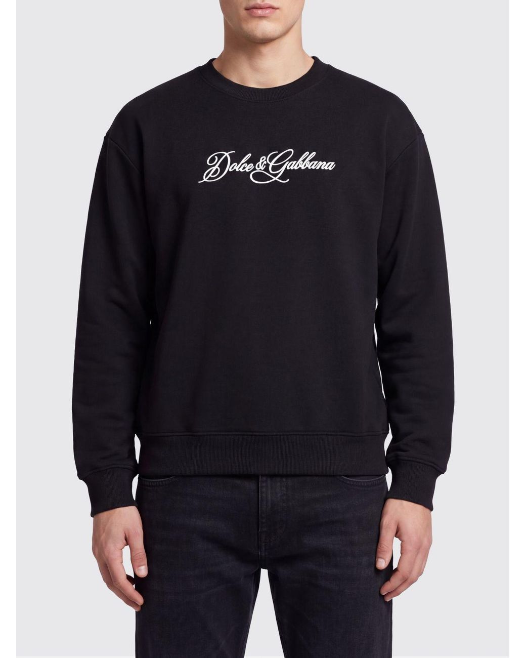 Dolce & Gabbana Blue Dolce &Amp Gabbana Crewneck Cotton Sweatshirt With Contrast Chest Logo for men