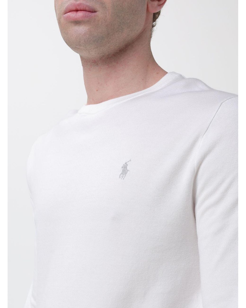 Polo Ralph Lauren White Basic Crewneck Sweater With Mini Logo for men
