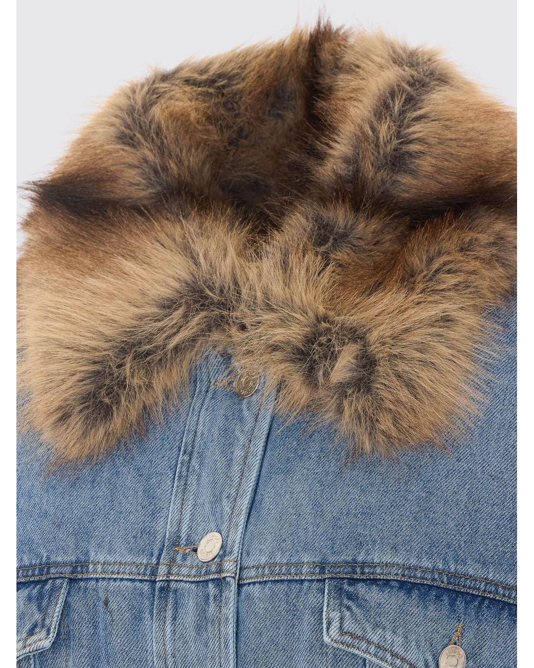 Liu Jo Blue Single-Breasted Waistcoat With Faux Fur Collar And Patch Pockets