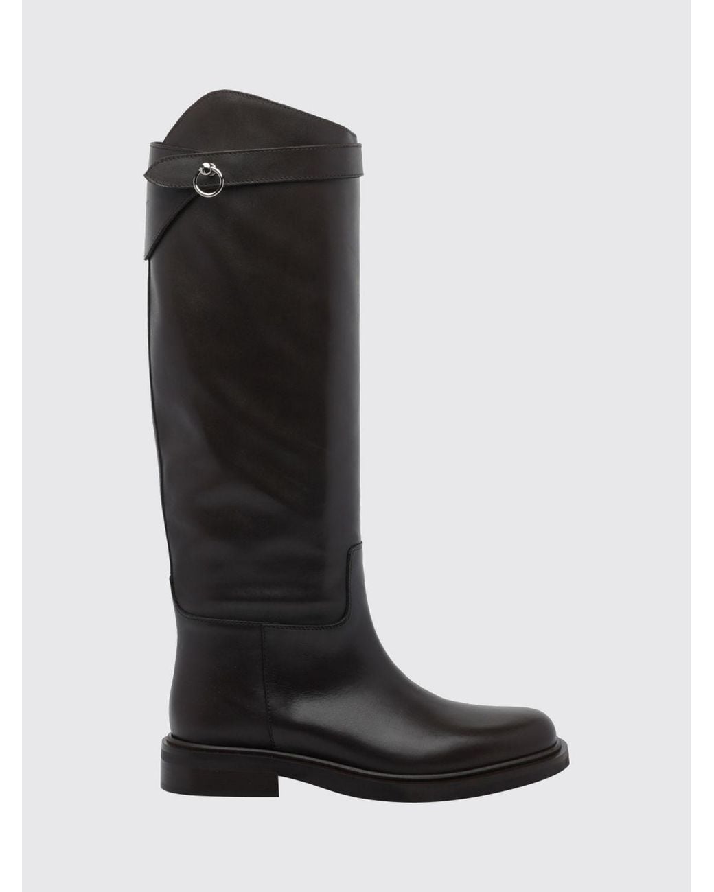 Poeve Black Knee-High Smooth Calfskin Leather Boots With Straps