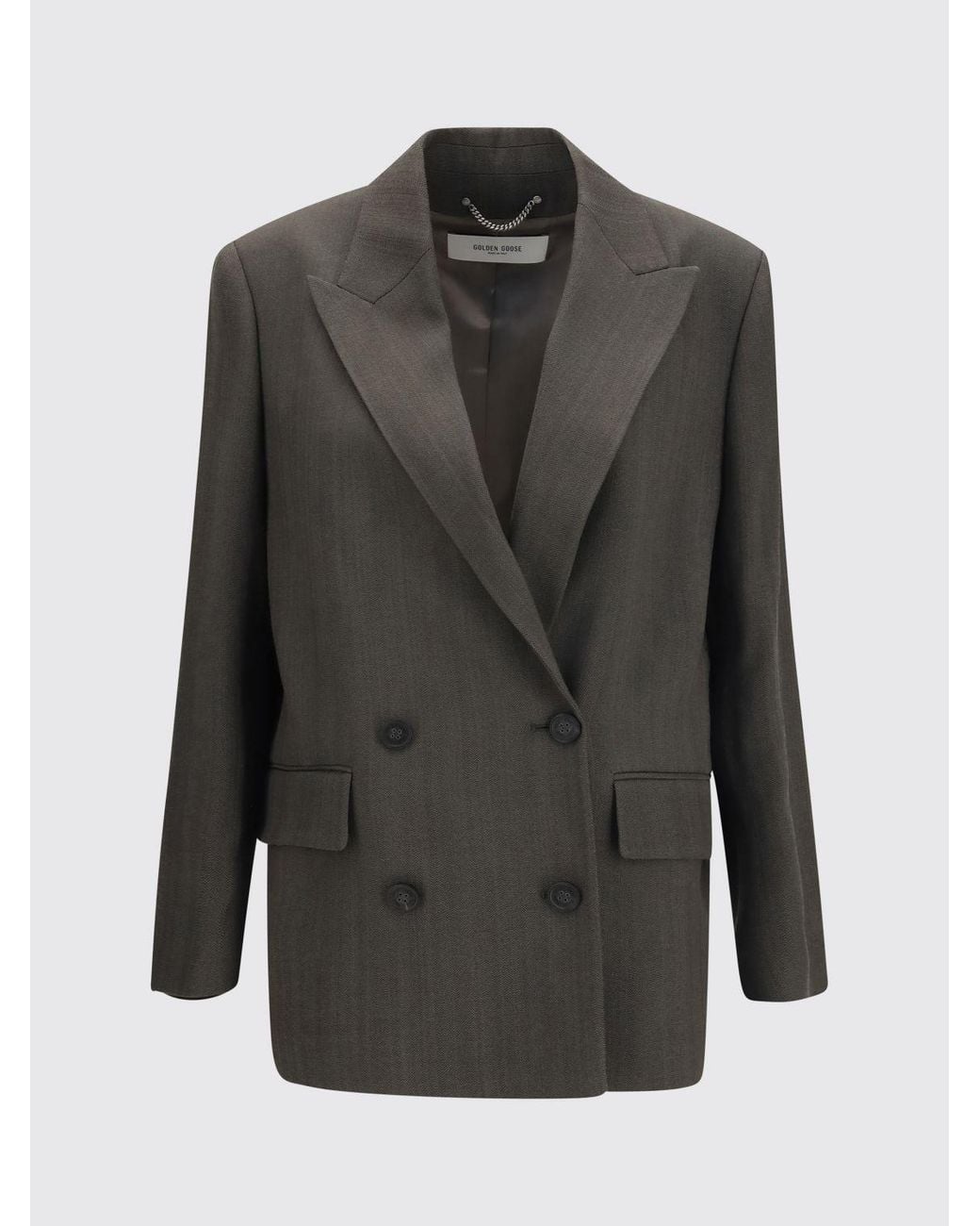 Golden Goose Deluxe Brand Gray Double-Breasted Virgin Wool Blazer With Padded Shoulders