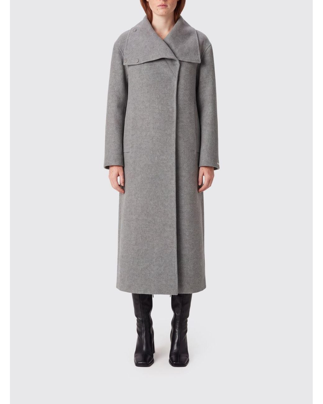 Abrigo Largo De Doble Botonadura De Lana Virgen Con Cuello Marinero Sportmax de color Gray