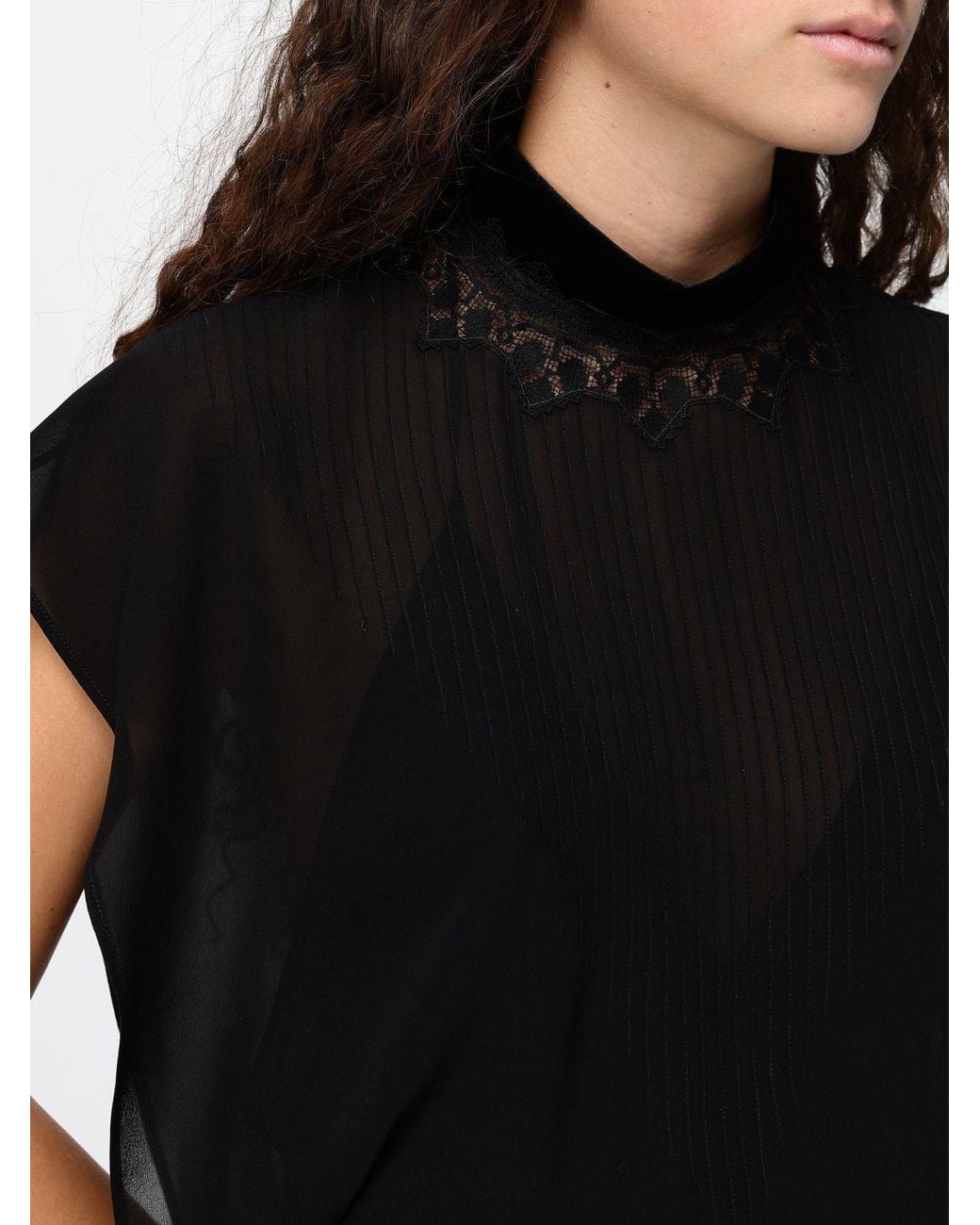 Fendi Black Sleeveless Silk Georgette Long Evening Gown With Mandarin Collar