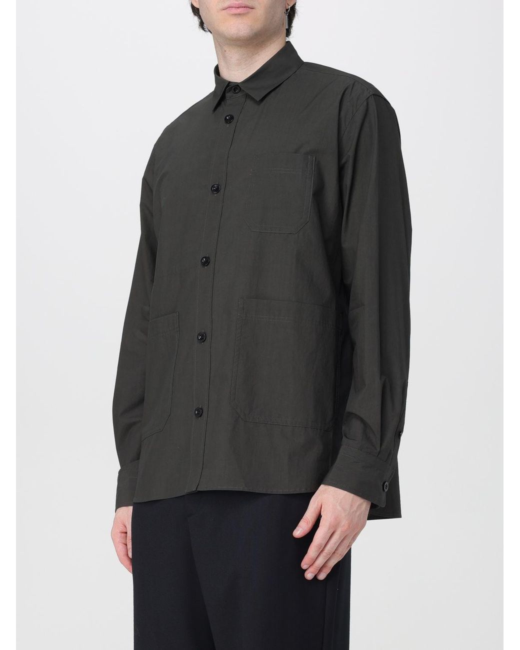 Sacai Gray Long-Sleeved Cotton Shirt With Patch Pocket for men