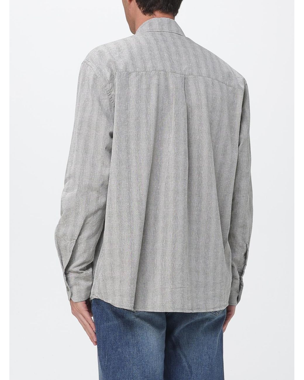 Our Legacy Gray Linen And Cotton Blend Shirt With French Collar And Patch Pocket for men