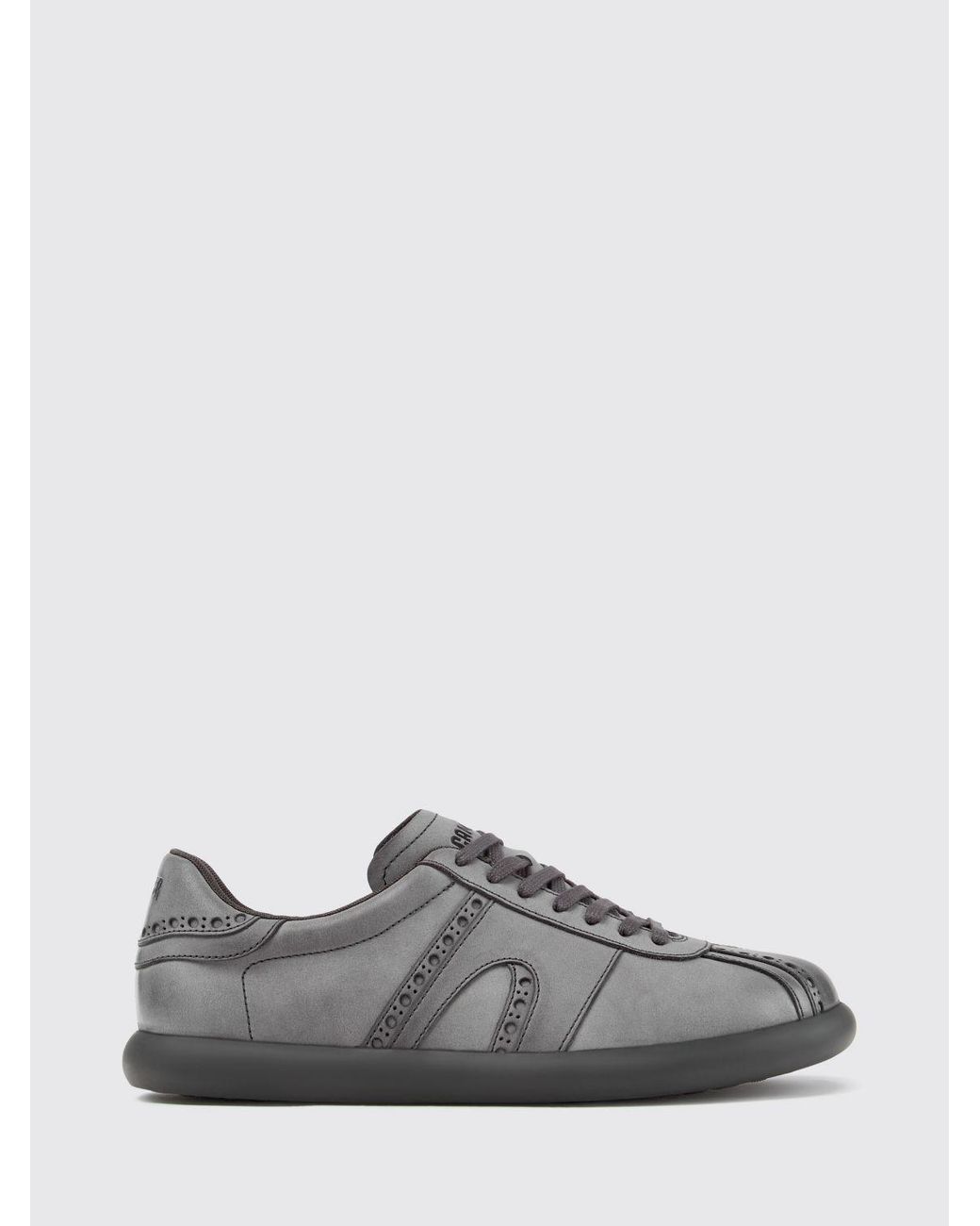 Camper Gray Twins Calfskin Leather Trainers With Brogue Detailing And Tonal Logo for men