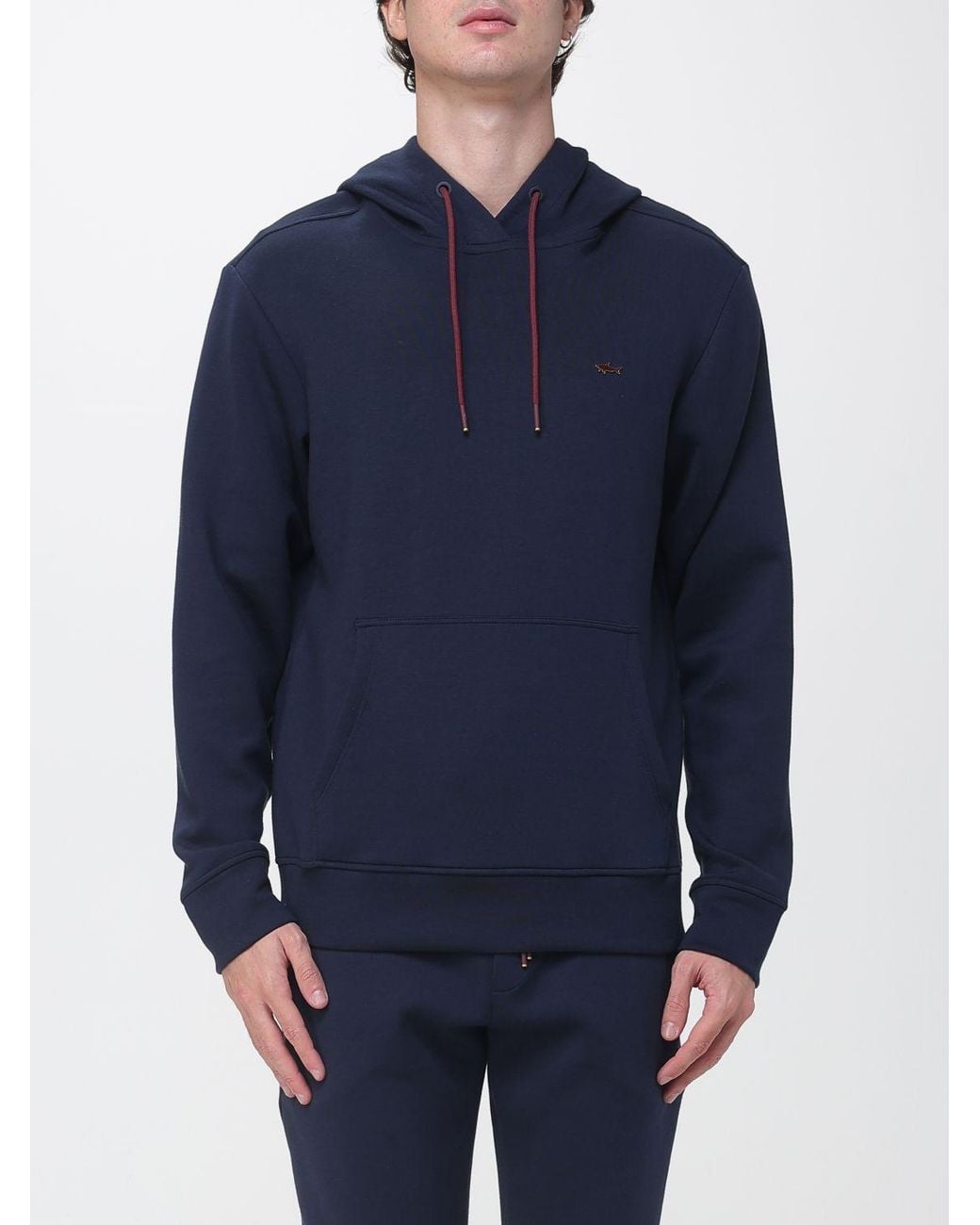 Paul & Shark Blue Paul &Amp Shark Cotton Hoodie With Pouch Pocket And Embroidered Logo for men