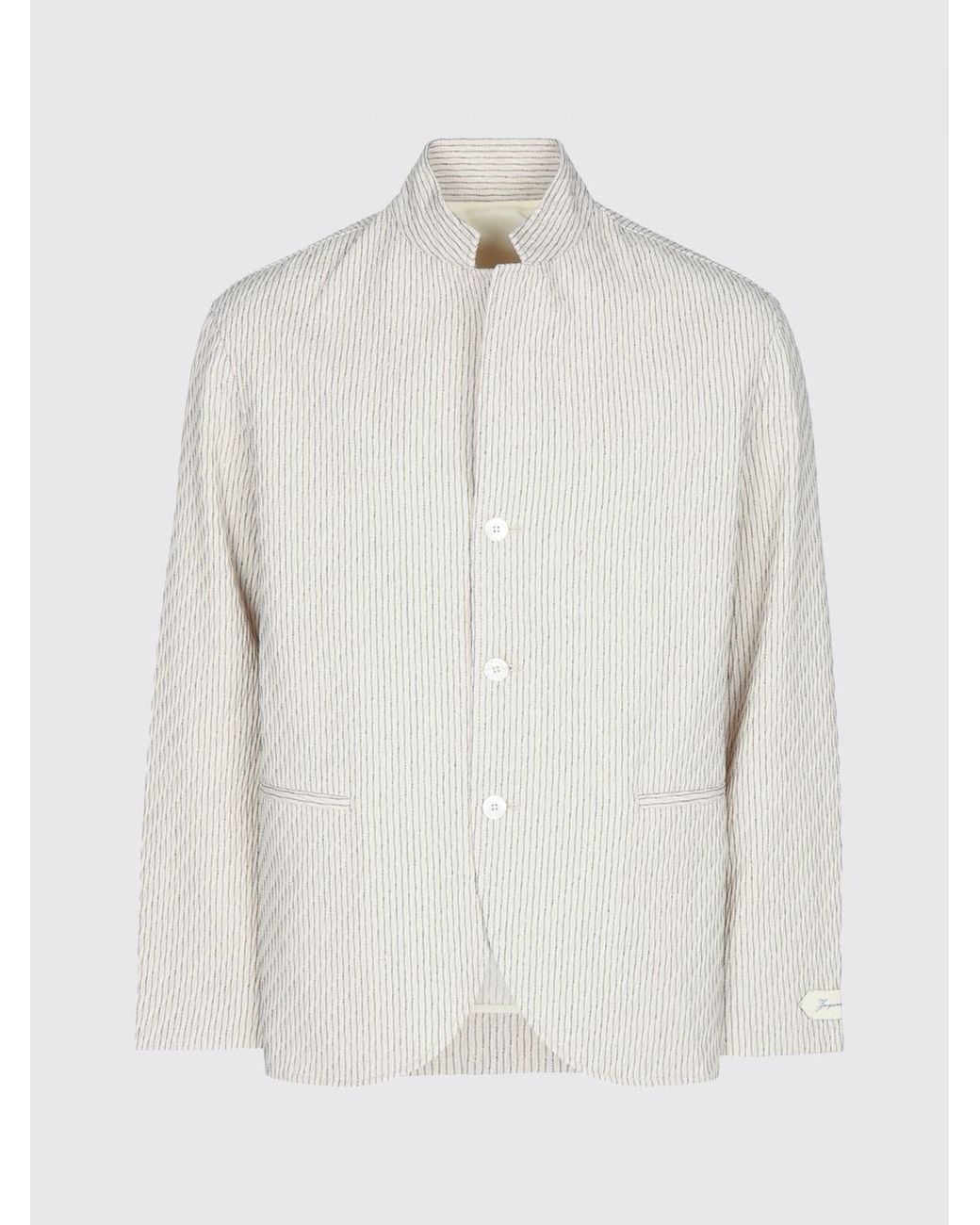 Jacquemus White The Palmier Striped Linen Blend Jacket With Mandarin Collar for men
