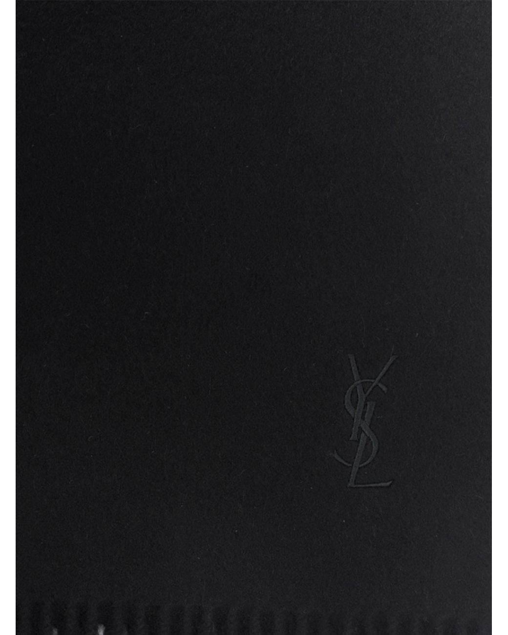 Saint Laurent Black Ysl Monogram Cashmere Scarf With Fringed Edges for men