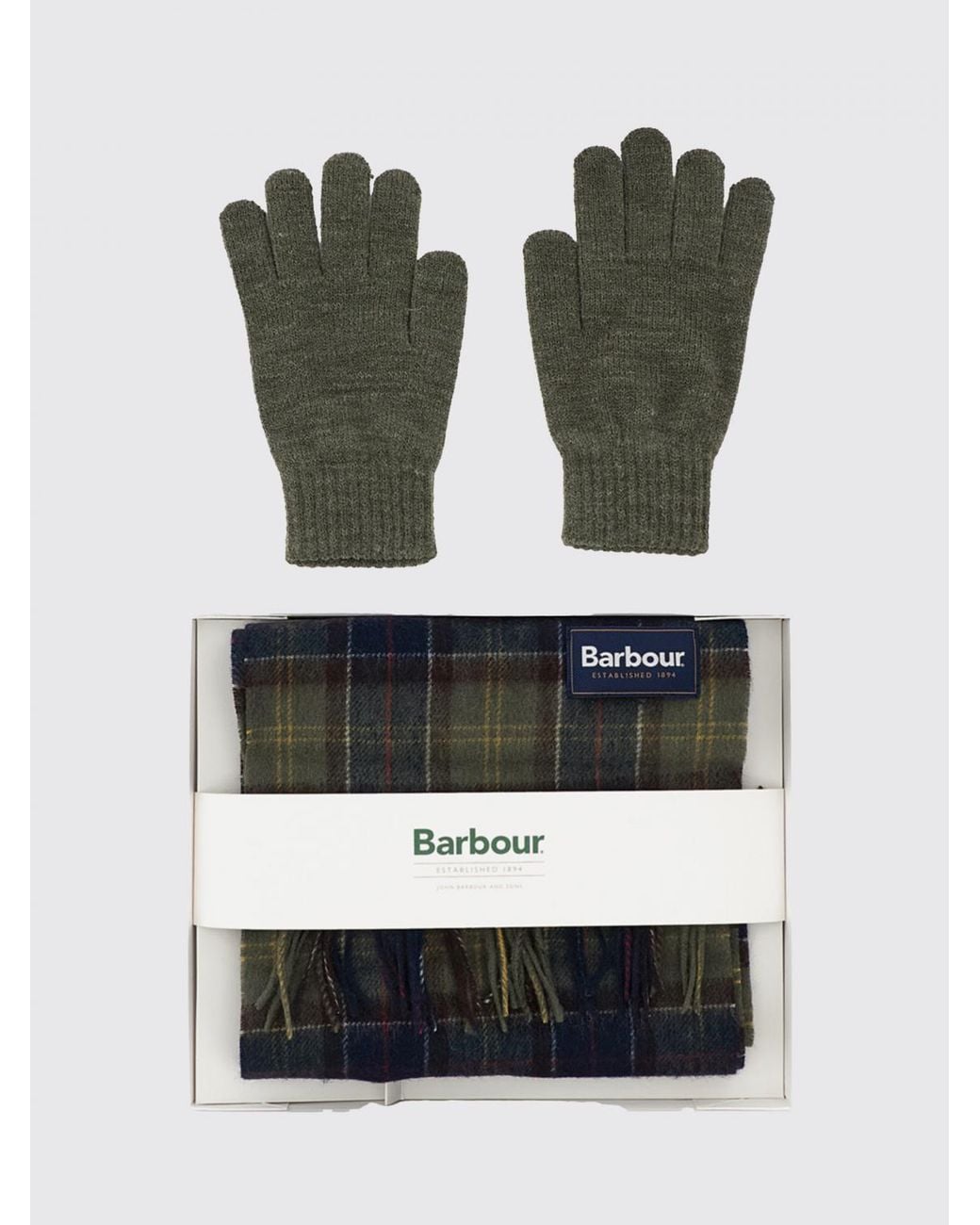 Barbour Black Set Of Two Tartan Wool Scarves With Fringed Hem for men