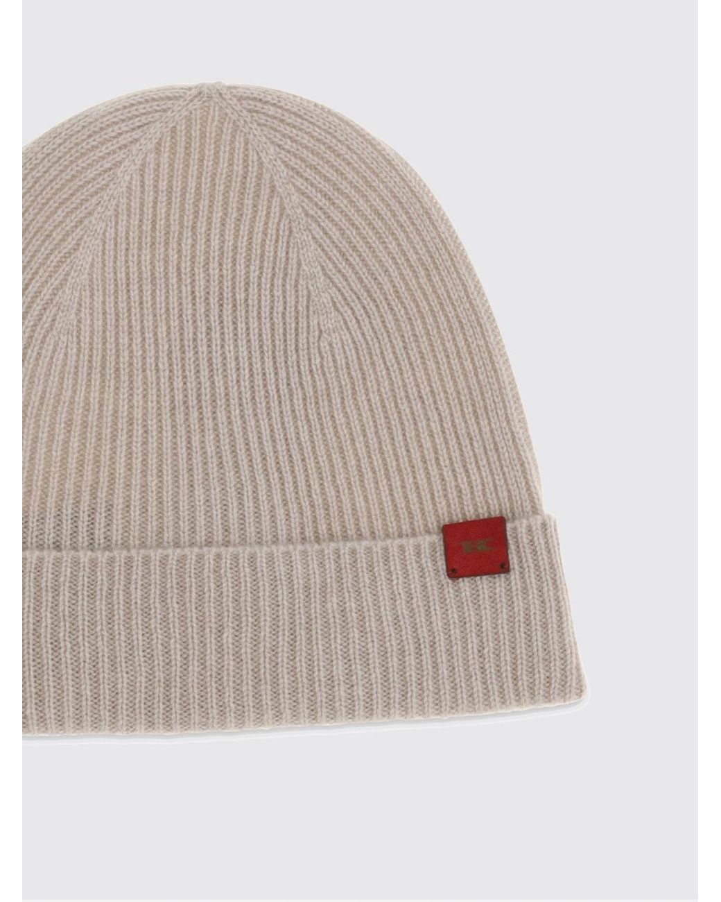 Kiton Natural Ribbed Merino Wool Beanie With Cuff And Applied Logo for men