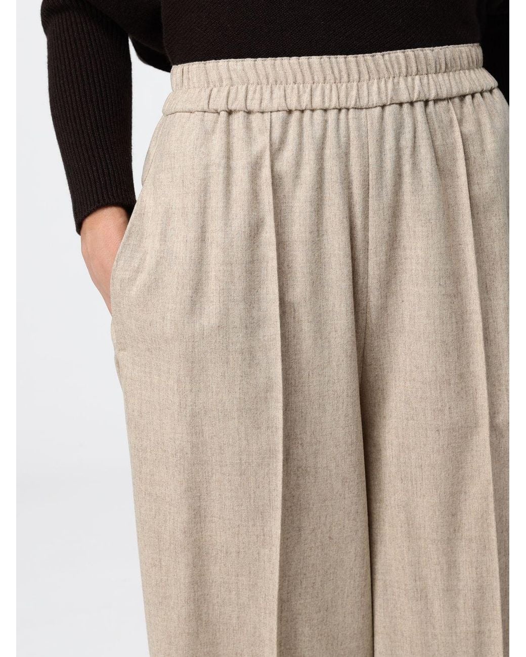 Fabiana Filippi Natural Straight-Leg Wool Trousers With Elasticated Mid-Rise Waist