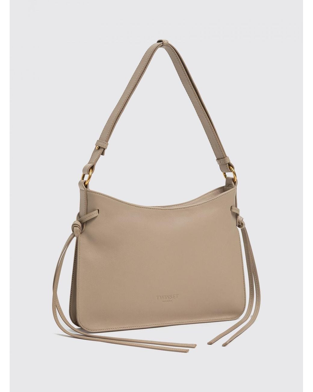 Twinset Natural Smooth Leather Shoulder Bag With Adjustable Handle And Webbing Details