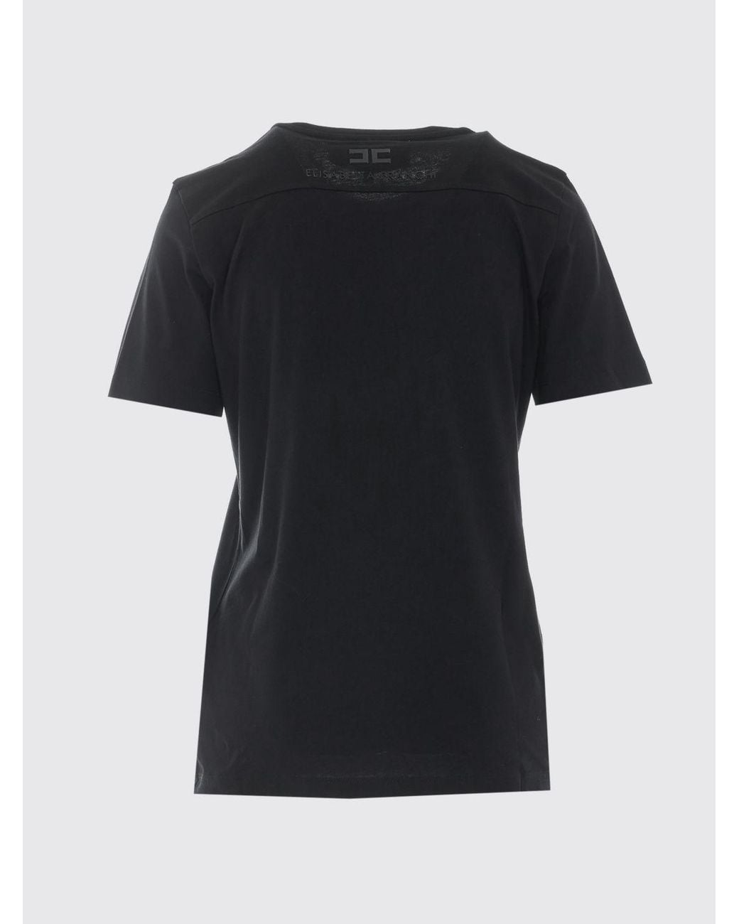 Elisabetta Franchi Black Slim Fit Cotton T-Shirt With A Contrasting Graphic Print
