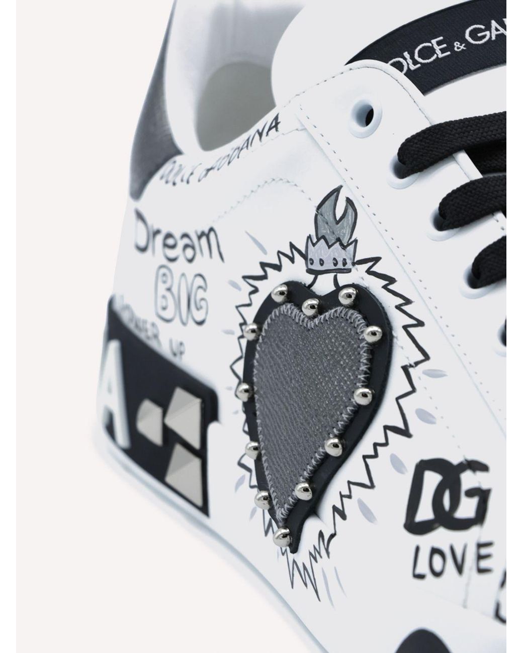 Dolce & Gabbana White Dolce &Amp Gabbana Portofino Studded Calf Leather Sneakers With Lettering Logo for men