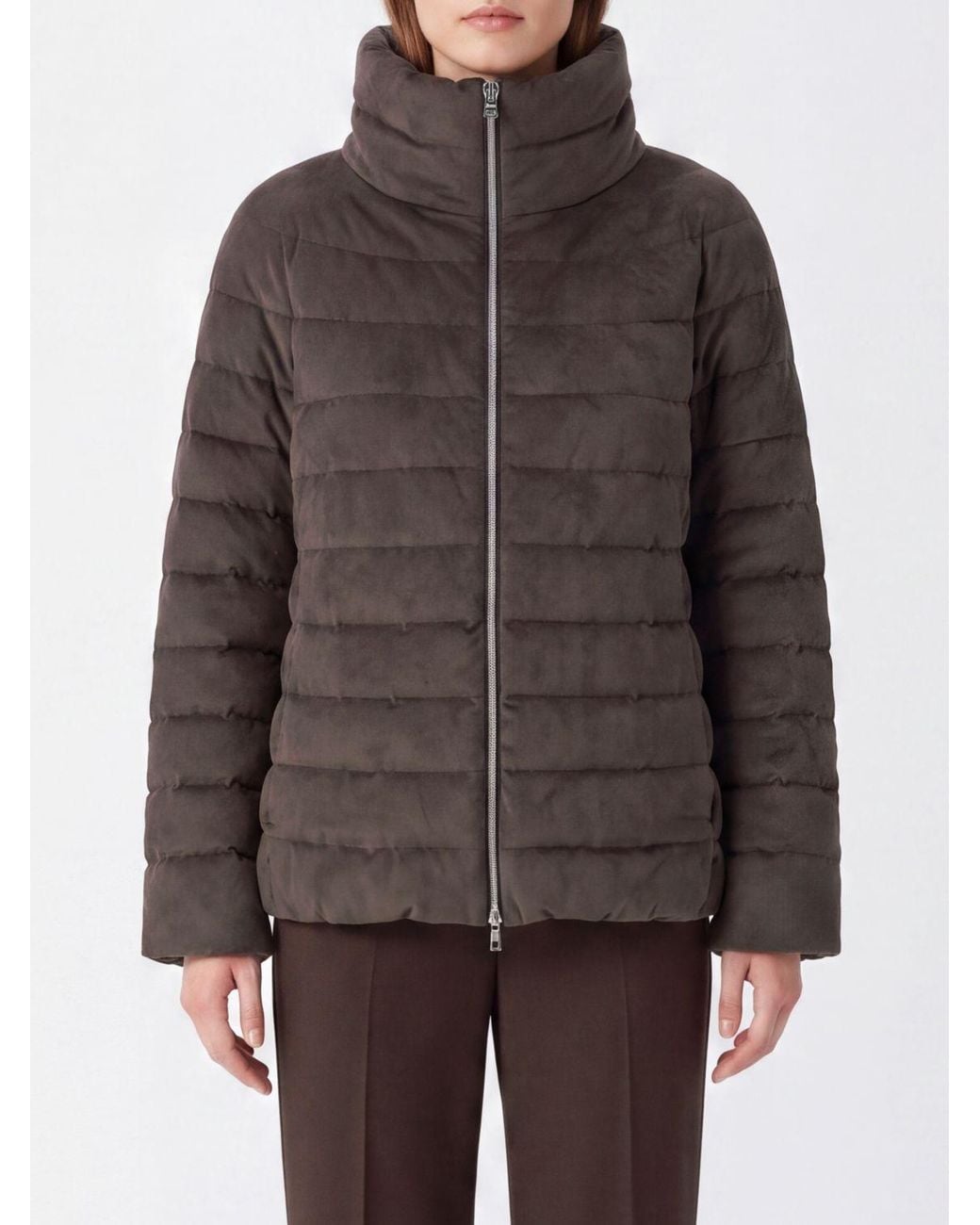 Herno Brown Quilted High Neck Short Puffer Jacket