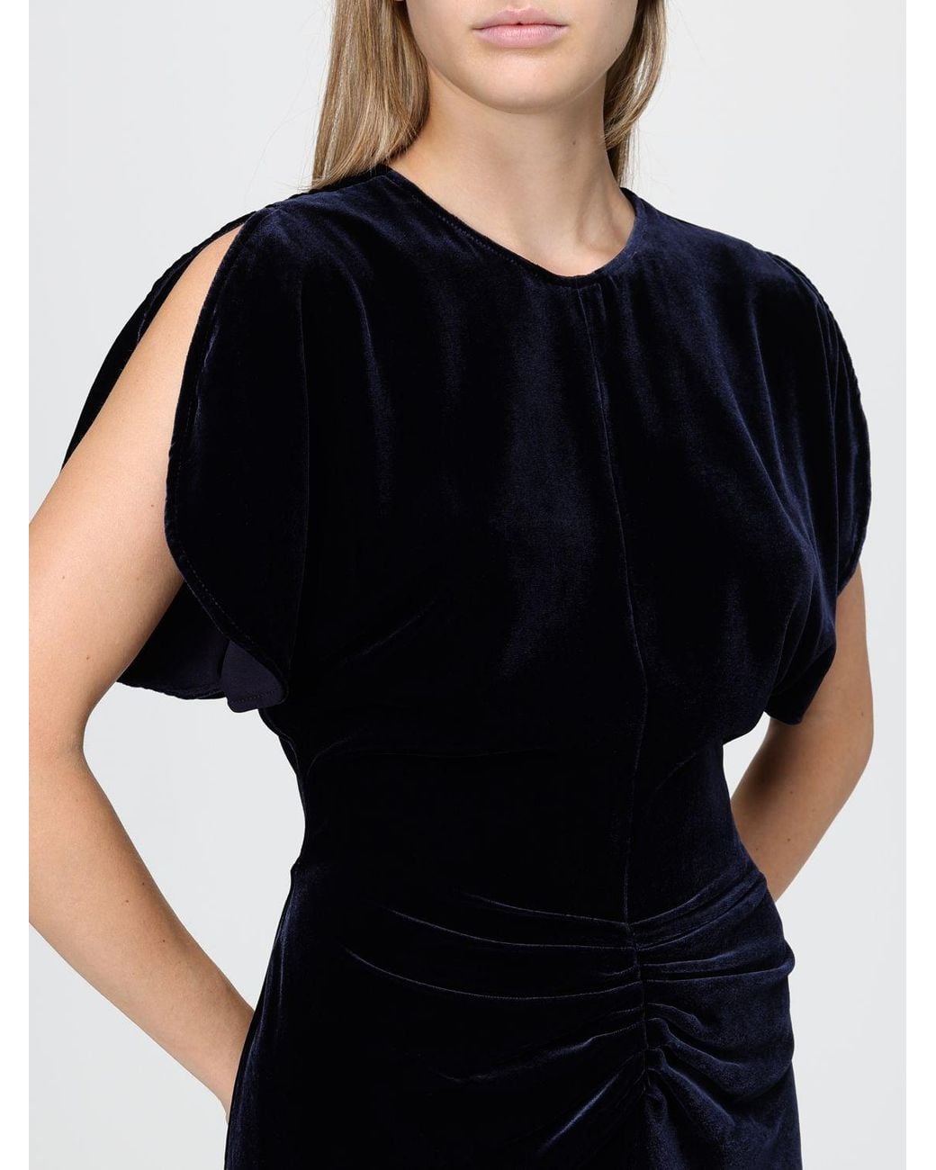 Victoria Beckham Black Bela Velvet Midi Sheath Dress With Puff Sleeves