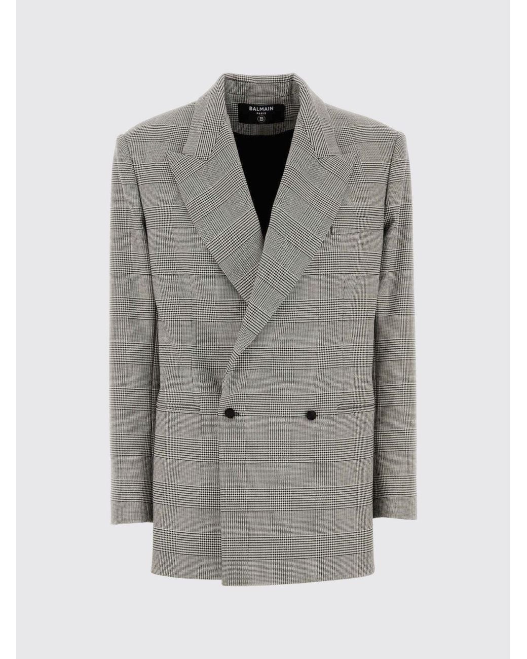 Balmain Gray Virgin Wool Double-Breasted Blazer