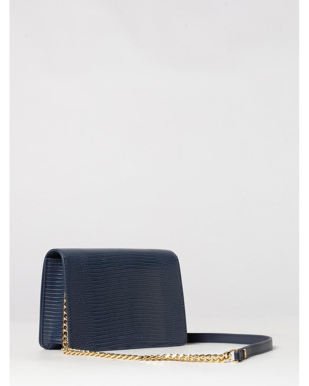 Elisabetta Franchi Blue Monogram Mini Crossbody Bag With Metallic Logo