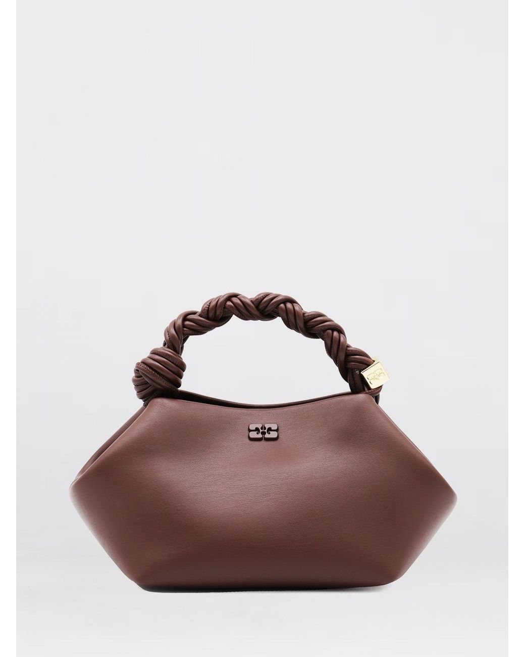 Ganni Brown Small Recycled Leather Handbag With Butterfly Logo And Braided Handle