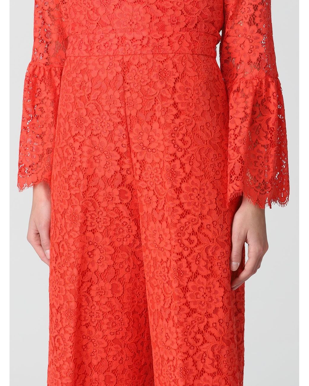 Twinset Red Trousers In Macramé Lace