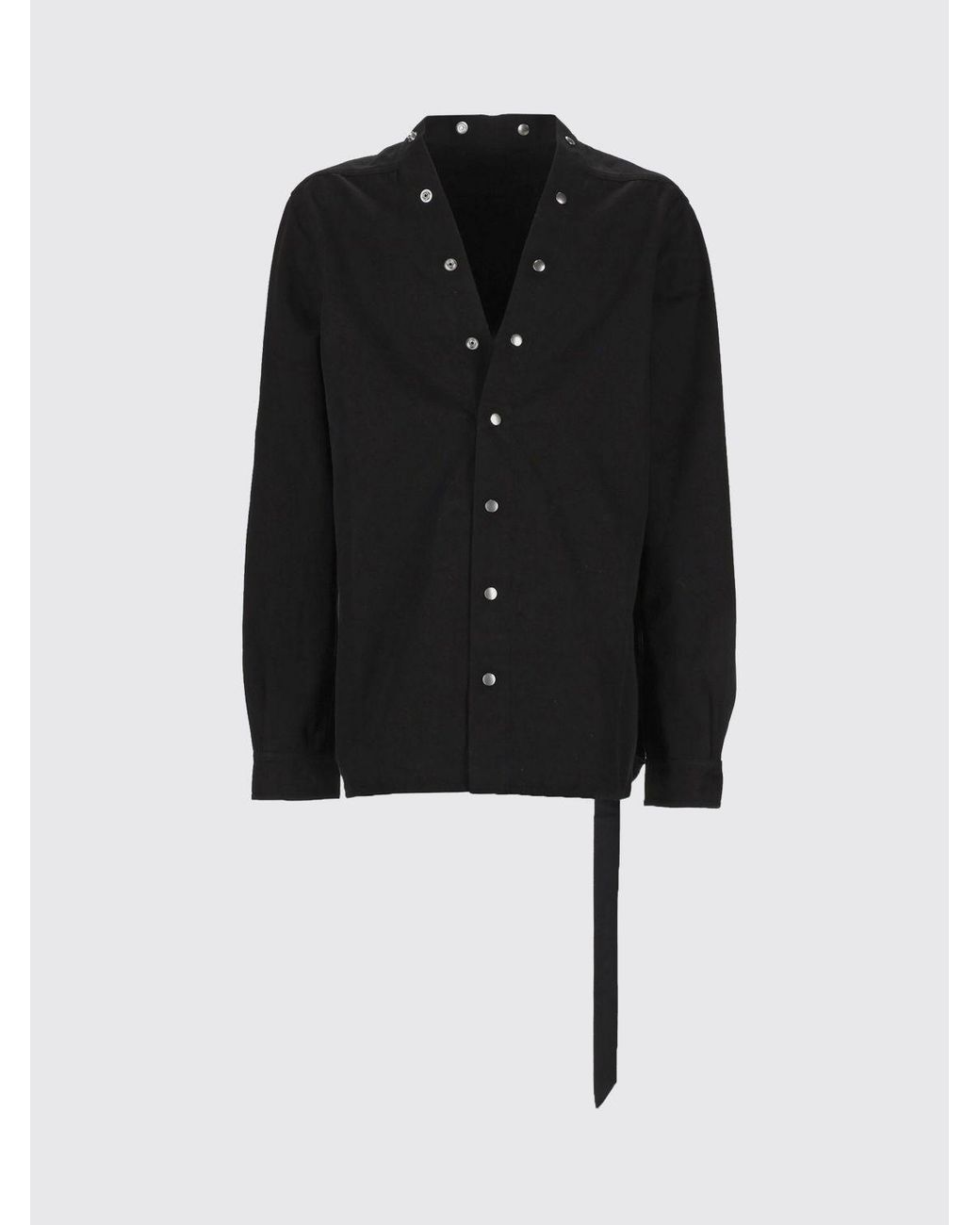 Rick Owens Black Long-Sleeved V-Neck Cotton Shirt With Button Closure for men