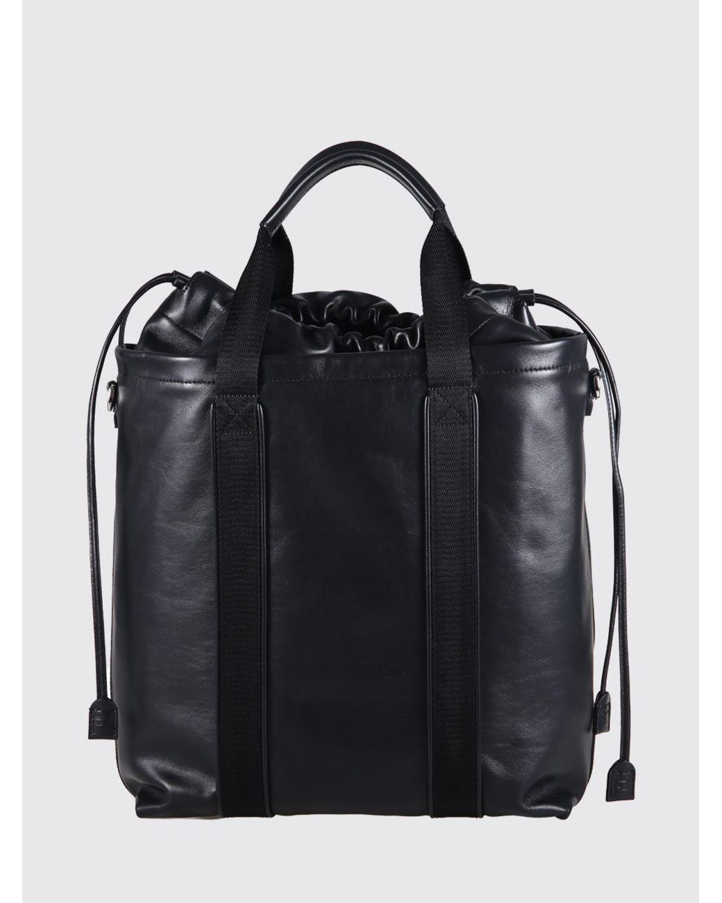 Fendi Black Flux Calfskin Handbag With Drawstring And Shoulder Strap for men
