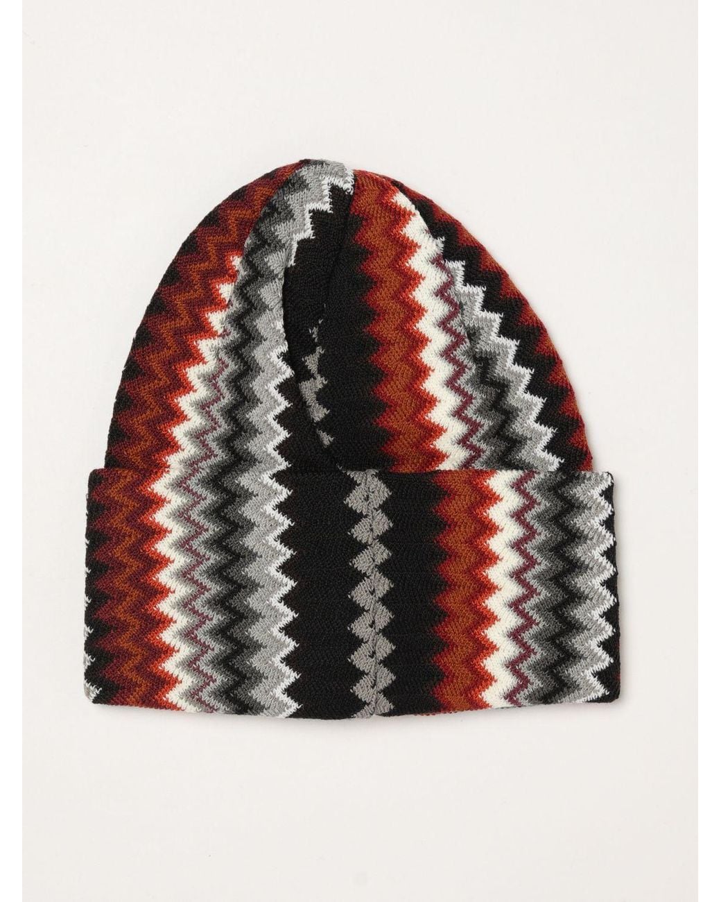 Missoni Red Multicolour Zig-Zag Pattern Wool Blend Beanie Hat for men