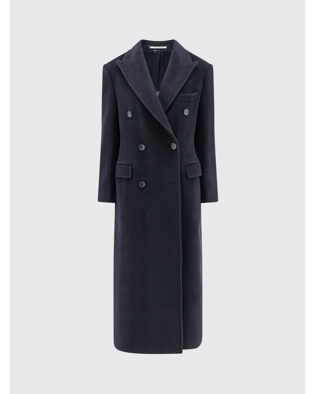 Tagliatore Blue Long Double-Breasted Pure Virgin Wool Coat