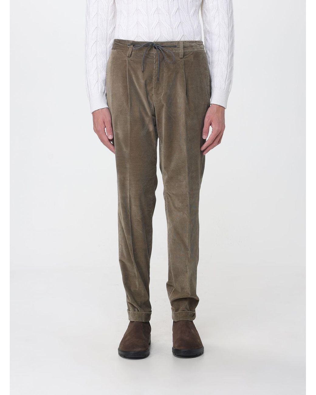 Luciano Barbera Gray Straight-Leg Corduroy Trousers With Drawstring for men
