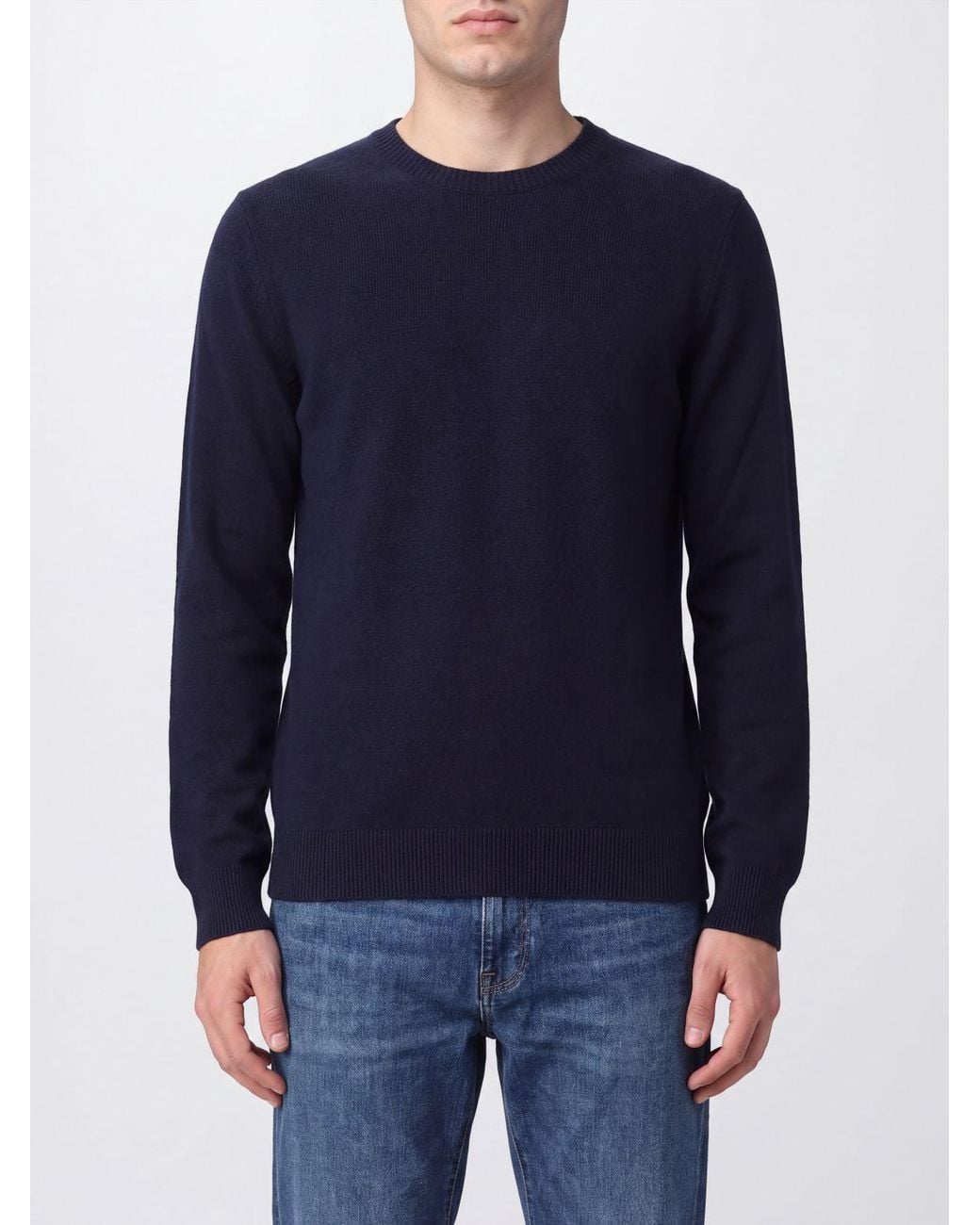 Fedeli Blue Long-Sleeved Crew-Neck Jumper for men