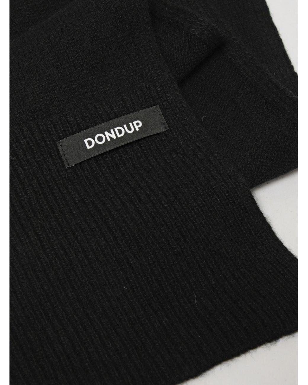 Dondup Black Ribbed Wool And Cashmere Blend Scarf With Applied Logo for men