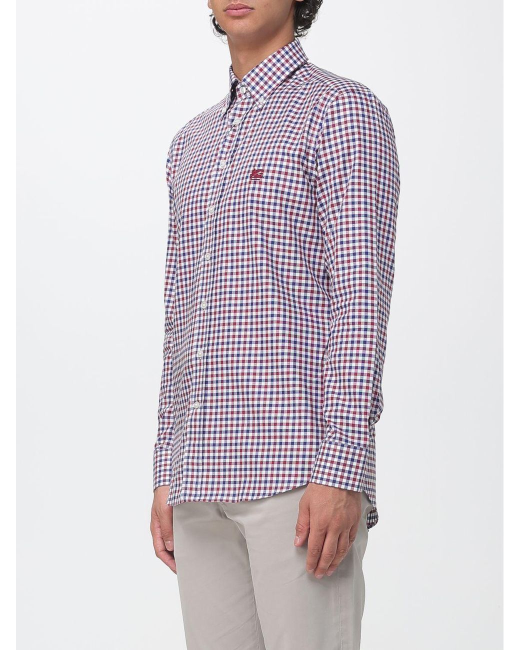 Etro Purple Vichy Pattern Cotton Shirt With Button-Down Collar for men