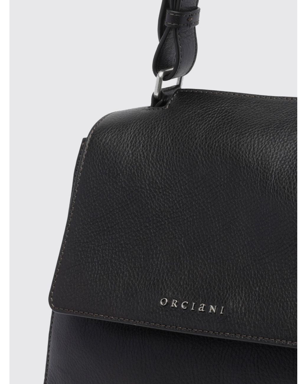Orciani Black Sveva Small Calf Leather Handbag With Adjustable Handle And Strap