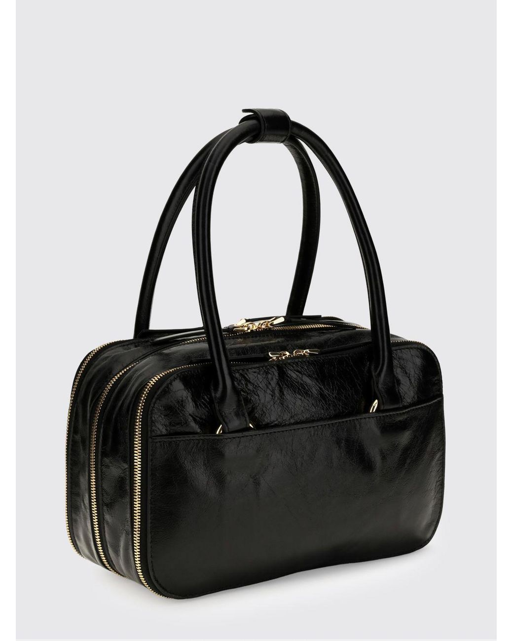 Marni Black Small Leather Boston Bag With Wrinkled Effect And Double Handle