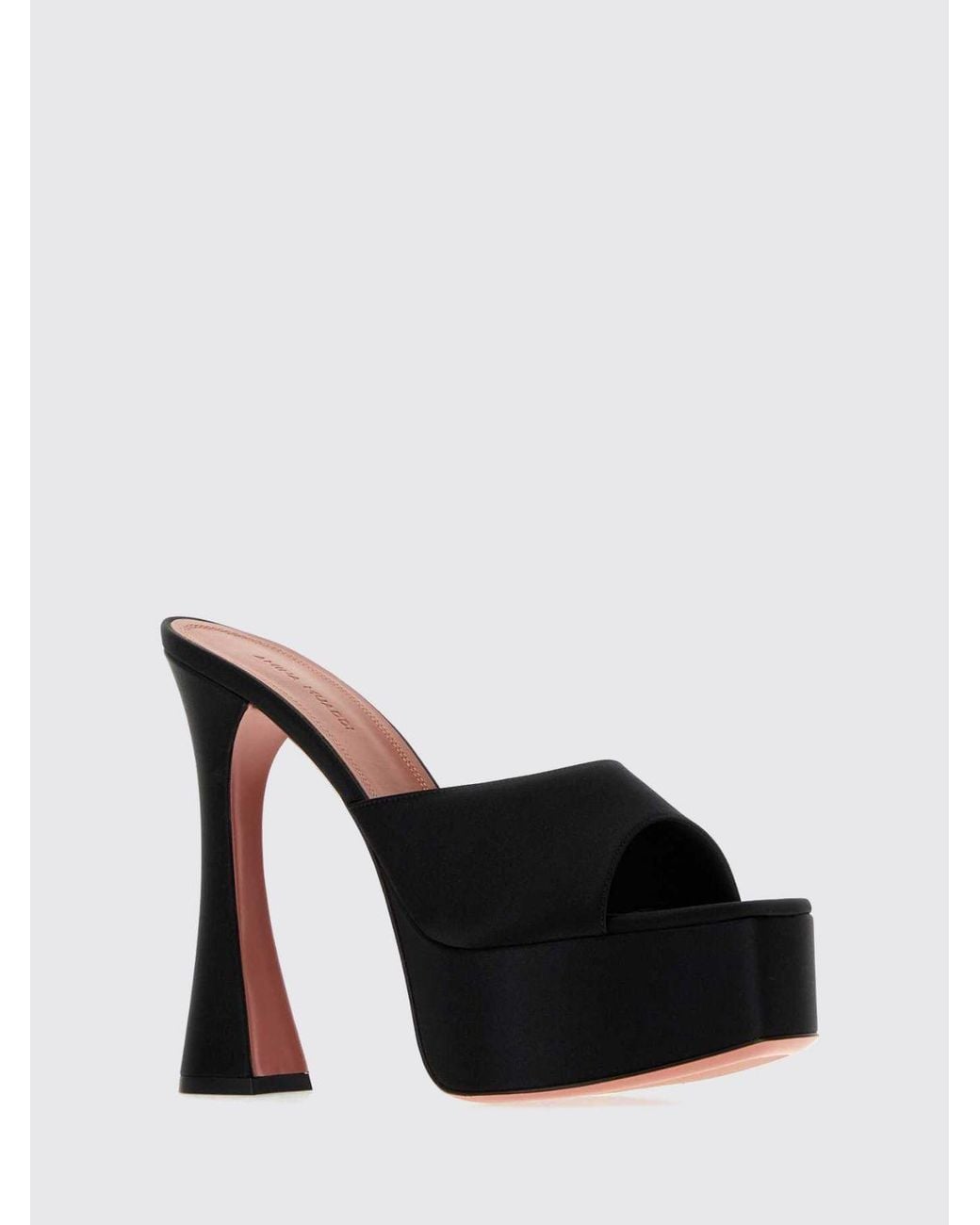 AMINA MUADDI Black Dalida Satin Platform Mules With Spool Heel