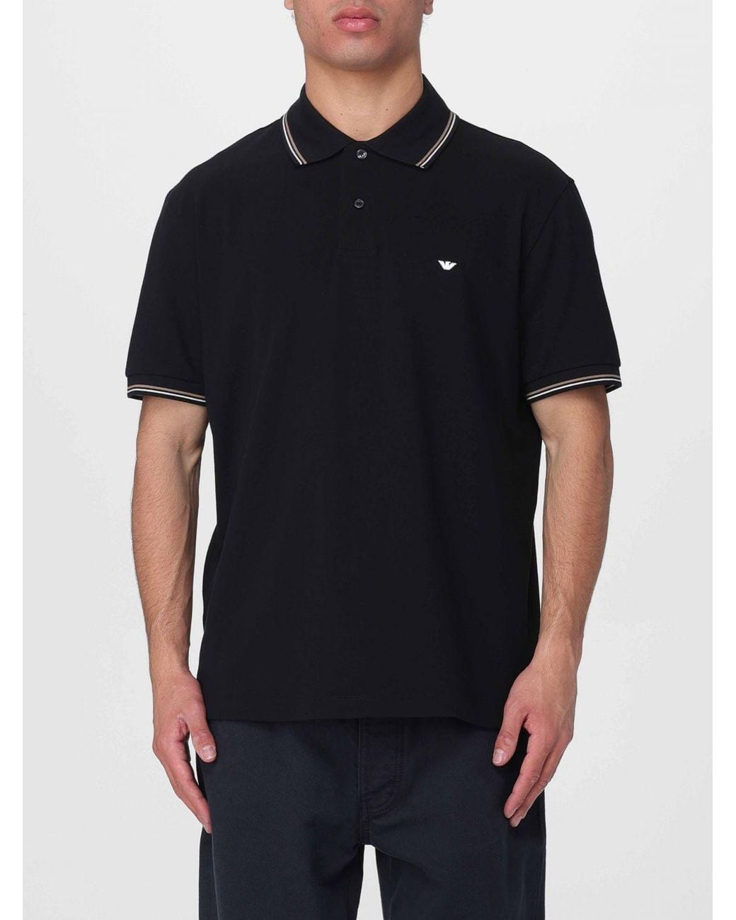 Emporio Armani Black Stretch Cotton Polo Shirt for men