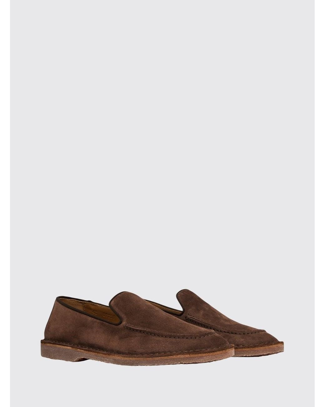Buttero Brown Suede Cowhide Flat Loafers With Raised Apron Toe
