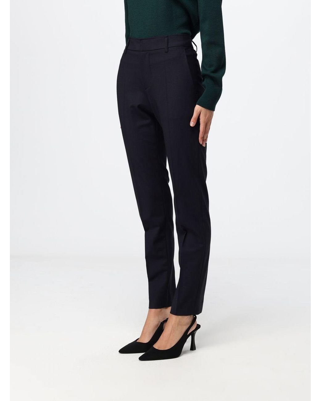 Brunello Cucinelli Blue Skinny Wool Blend Trousers With Monili Detail