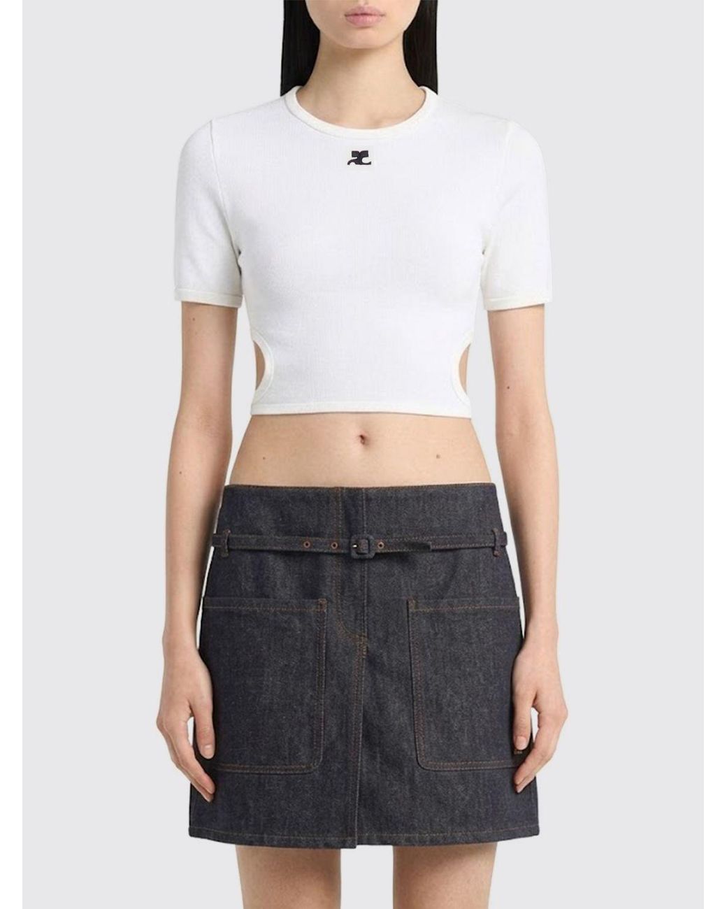 Courreges White CourrÈ Ges Cotton Crop T-Shirts With Logo