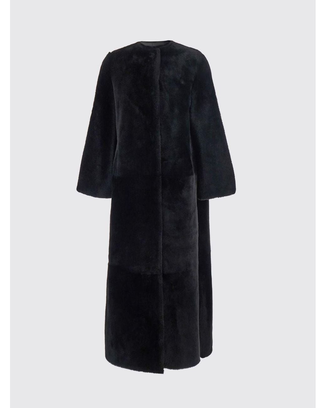 Yves Salomon Blue Long Crew-Neck Shearling Coat