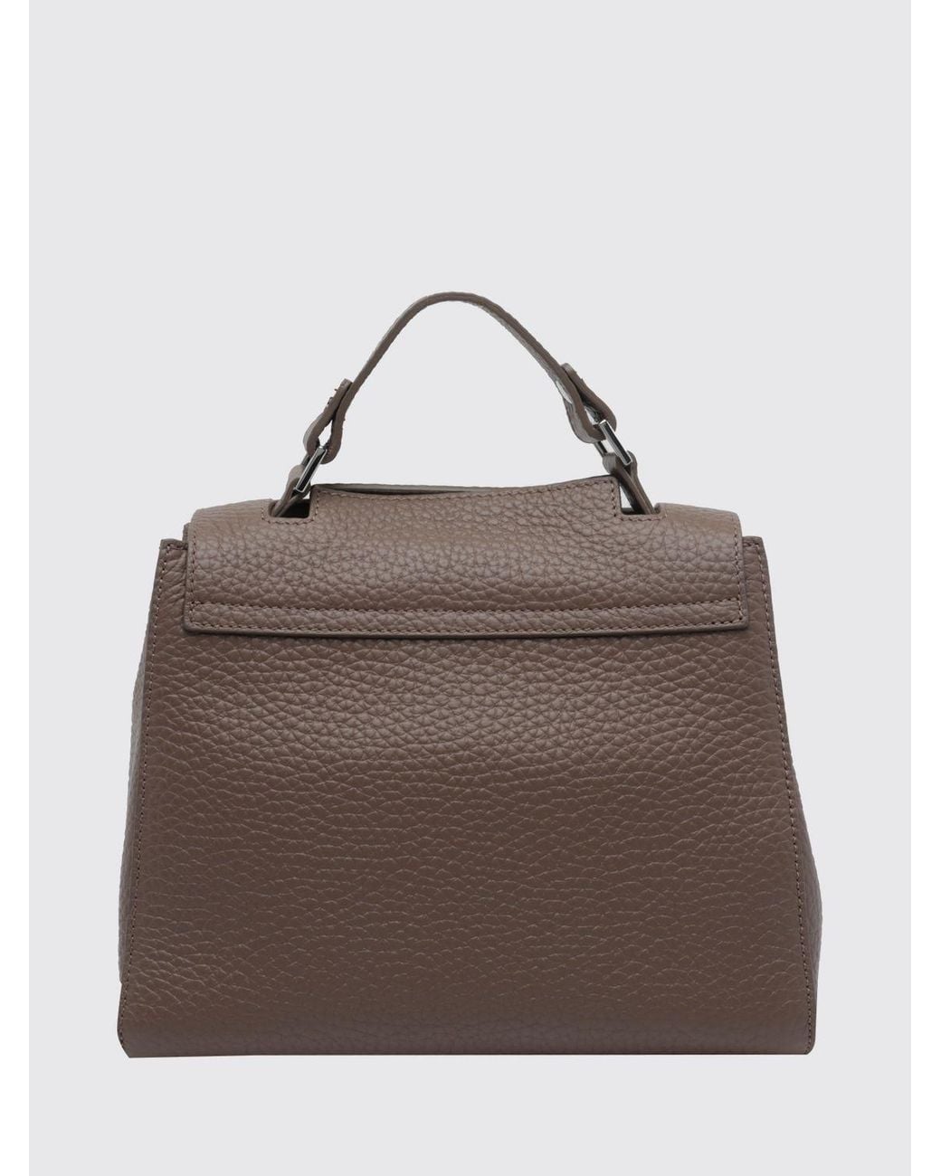 Orciani Brown Sveva Hammered Leather Handbag With Handle And Shoulder Strap