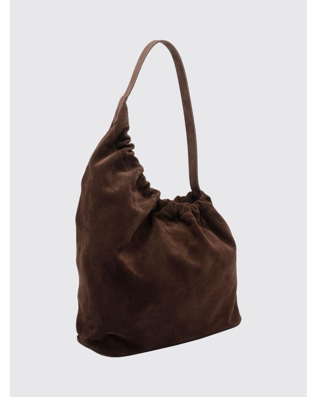 Aesther Ekme Brown Asymmetrical Ruched Calfskin Shoulder Bag