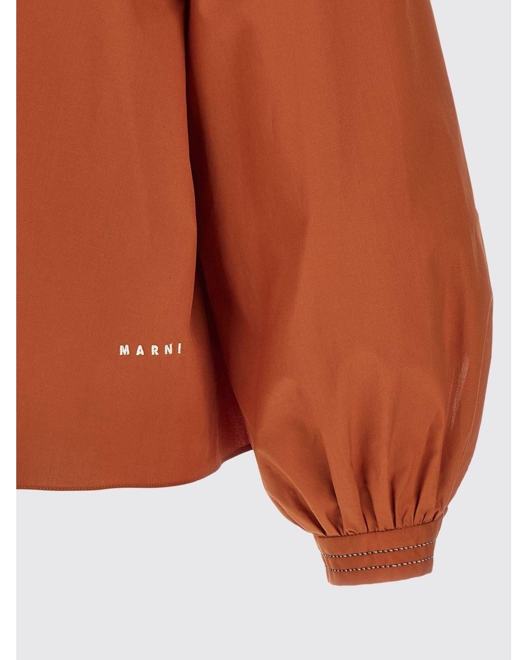 Marni Brown Cotton Long-Sleeved Blouse With Crew Neck