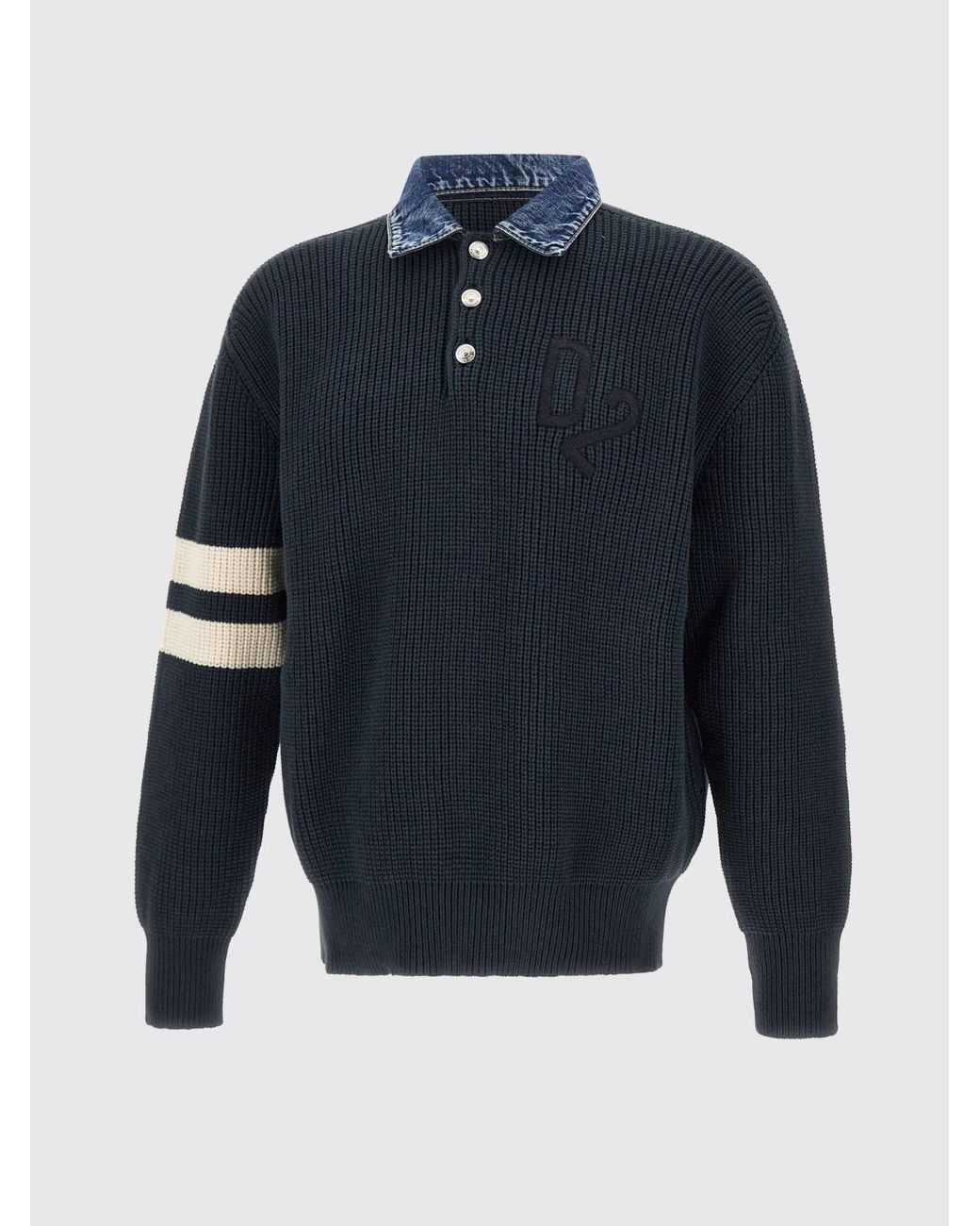 DSquared² Blue Cotton Knit Polo With Denim Collar for men