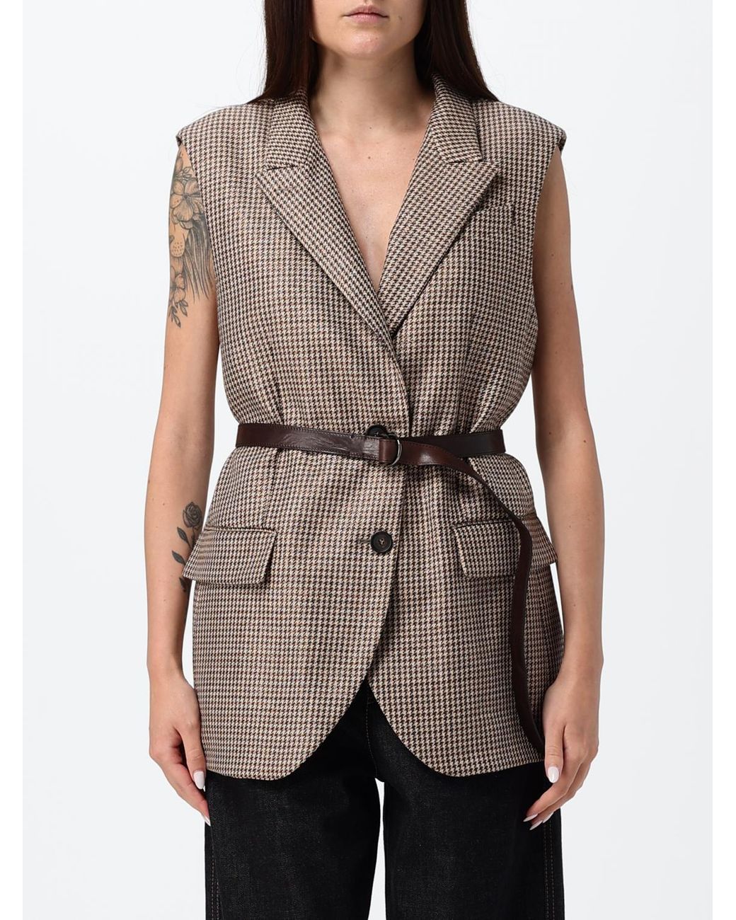Brunello Cucinelli Gray Single-Breasted Houndstooth Virgin Wool Tailored Vest